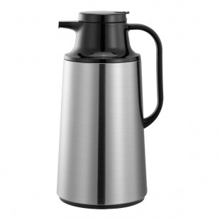 Service Ideas Coffee-At-A-Touch 64.2 oz. Stainless Steel Insulated Coffee Carafe / Server with Black Push-Button Lid HPS191