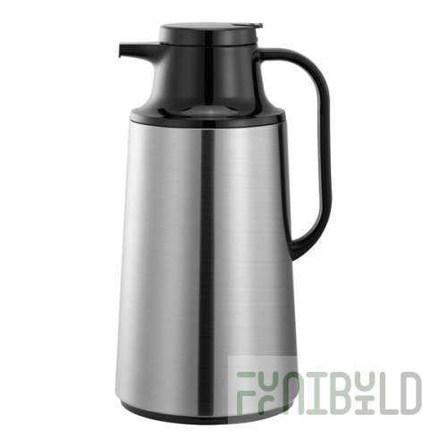 Service Ideas Coffee-At-A-Touch 64.2 oz. Stainless Steel Insulated Coffee Carafe / Server with Black Push-Button Lid HPS191
