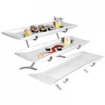Cal-Mil PP302-13 Prestige Black Two Tier Curved Metal Display with Porcelain Bowls - 10 Cal-Mil PP302-13 Prestige Black Two Tier Curved Metal Display with Porcelain Bowls - 10