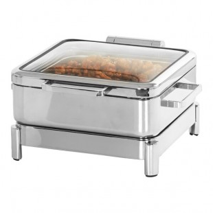 Cal-Mil 6 Qt. Full Size Chafer with Induction Unit, Soft-Close Lid, and Chrome Stand 23719-49 Cal-Mil 6 Qt. Full Size Chafer with Induction Unit, Soft-Close Lid, and Chrome Stand 23719-49