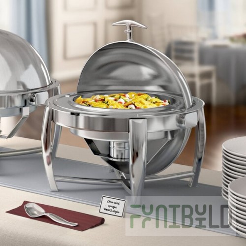 Acopa Heavy Weight 6.5 Qt. Round Dripless Stackable Stainless Steel Roll Top Chafer