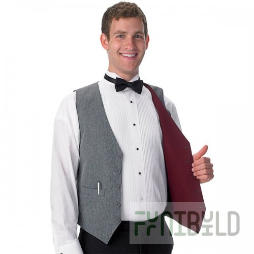 Henry Segal Men's Customizable Gray / Burgundy Reversible Server Vest - 2XS