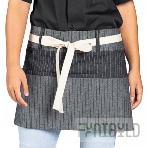 Uncommon Chef 3103 Pinstripe Customizable 100% Cotton Denim Beltway Waist Apron with Natural Webbing and 3 Pockets - 14