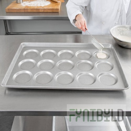 Chicago Metallic 42425 Glazed Aluminized Steel 15 Mold 3.42 oz. Individual ePAN Hamburger Bun / Muffin Top / Cookie Pan - 17 11/16