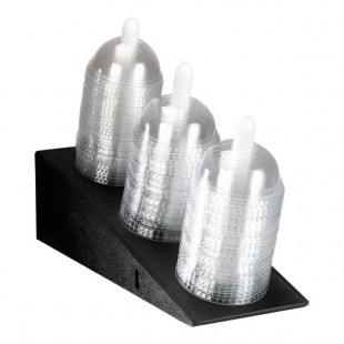 Dispense-Rite Black Polystyrene 3-Section Angled Countertop 8-44 oz. Dome Lid Organizer ADL-3