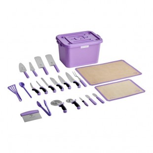 Mercer Culinary M33065 Purple Allergen-Free Storage Tote and Utensils Kit