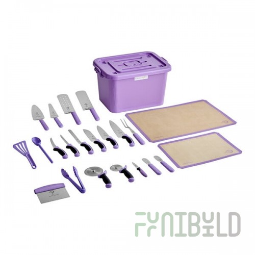 Mercer Culinary M33065 Purple Allergen-Free Storage Tote and Utensils Kit