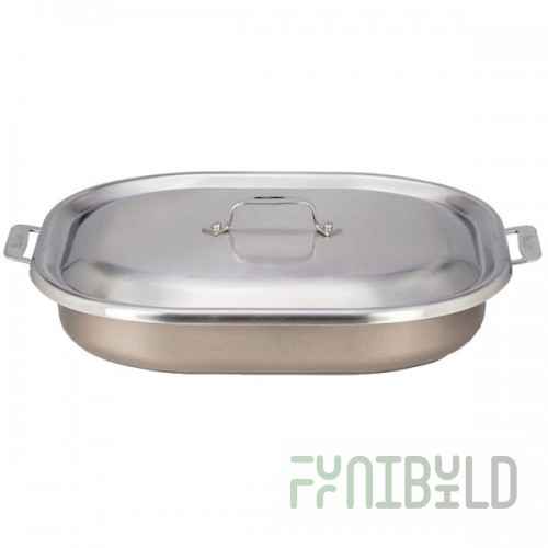 Bon Chef 60023CLDTAUPE Cucina 5 Qt. Taupe Stainless Steel Roasting Pan with Lid - 14 7/8