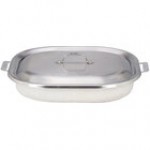 Bon Chef 60023CLDTAUPE Cucina 5 Qt. Taupe Stainless Steel Roasting Pan with Lid - 14 7/8