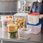 Vigor 12 Qt. Clear Square Polycarbonate Food Storage Container and Blue Lid - 6/Pack
