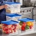 Vigor 12 Qt. Clear Square Polycarbonate Food Storage Container and Blue Lid - 6/Pack