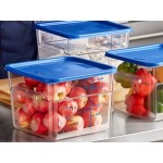 Vigor 12 Qt. Clear Square Polycarbonate Food Storage Container and Blue Lid - 6/Pack