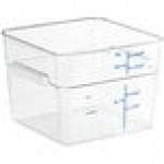 Vigor 12 Qt. Clear Square Polycarbonate Food Storage Container and Blue Lid - 6/Pack