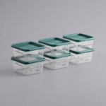 Vigor 12 Qt. Clear Square Polycarbonate Food Storage Container and Blue Lid - 6/Pack