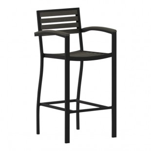 Flash Furniture Lark Gray Wash Faux Teak Slat Stackable Barstool with Arms Flash Furniture Lark Gray Wash Faux Teak Slat Stackable Barstool with Arms