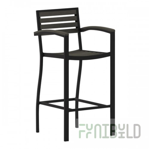 Flash Furniture Lark Gray Wash Faux Teak Slat Stackable Barstool with Arms