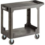 Lavex Medium Black 2-Shelf Utility Cart with Flat Top and Built-In Tool Compartment - 38 Lavex Medium Black 2-Shelf Utility Cart with Flat Top and Built-In Tool Compartment - 38