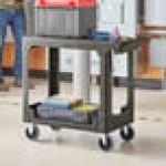 Lavex Medium Black 2-Shelf Utility Cart with Flat Top and Built-In Tool Compartment - 38 Lavex Medium Black 2-Shelf Utility Cart with Flat Top and Built-In Tool Compartment - 38