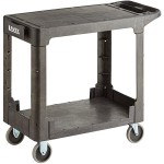 Lavex Medium Black 2-Shelf Utility Cart with Flat Top and Built-In Tool Compartment - 38 Lavex Medium Black 2-Shelf Utility Cart with Flat Top and Built-In Tool Compartment - 38