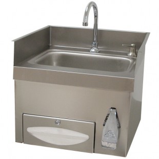 Advance Tabco 7-PS-43 Countertop Hand Sink with Deck Mount Faucet, Knee Valve Operation, Paper Towel Dispenser, and Soap Dispenser Advance Tabco 7-PS-43 Countertop Hand Sink with Deck Mount Faucet, Knee Valve Operation, Paper Towel Dispenser, and Soap Dispenser