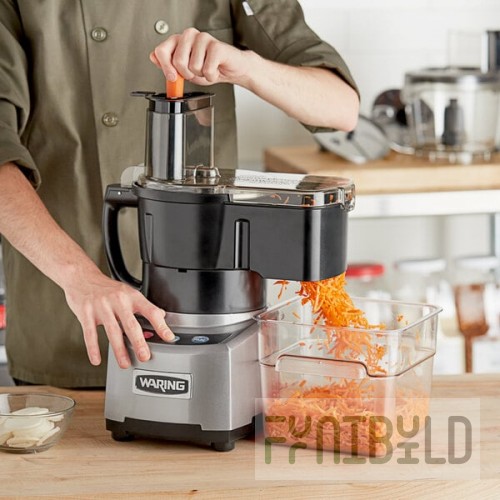 Waring WFP16SC Combination Food Processor with 4 Qt. Clear Bowl, Continuous Feed Attachment, and 3 Discs - 2 hp