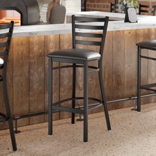 Lancaster Table & Seating Black Finish Ladder Back Bar Stool with 2 1/2 Lancaster Table & Seating Black Finish Ladder Back Bar Stool with 2 1/2