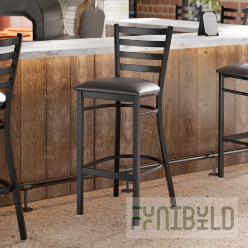 Lancaster Table & Seating Black Finish Ladder Back Bar Stool with 2 1/2