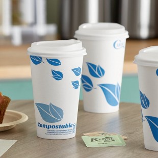 EcoChoice 16 oz. Leaf Print Compostable Paper Hot Cup and PLA Lid - 50/Case