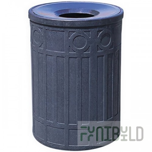 Wausau Tile WS1041 Boca Raton 39 Gallon Concrete Round Decorative Outdoor Trash Can with Aluminum Funnel Lid