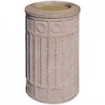 Wausau Tile WS1041 Boca Raton 39 Gallon Concrete Round Decorative Outdoor Trash Can with Aluminum Funnel Lid