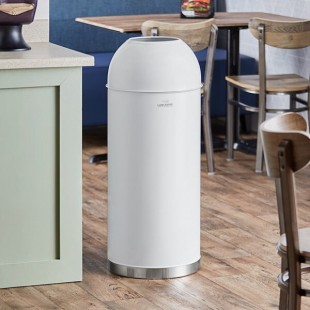 Lancaster Table & Seating 15 Gallon White Powder-Coated Metal Round Decorative Trash Can with Open Dome Lid Lancaster Table & Seating 15 Gallon White Powder-Coated Metal Round Decorative Trash Can with Open Dome Lid
