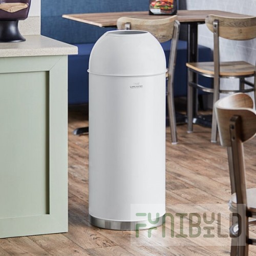 Lancaster Table & Seating 15 Gallon White Powder-Coated Metal Round Decorative Trash Can with Open Dome Lid