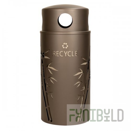 Ex-Cell Kaiser NS33-BB R BRZX Nature Series Round 33 Gallon Steel Brown Bamboo Recycling Bin