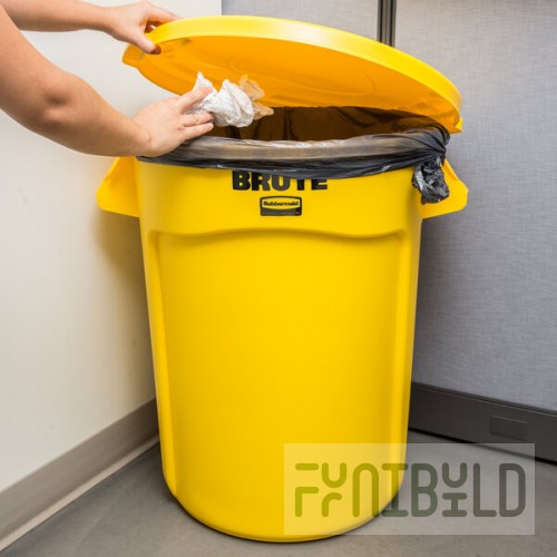Rubbermaid® BRUTE 32 Gallon Yellow Round Trash Can and Lid