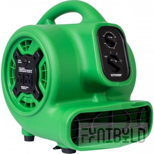 XPOWER P-230AT-Green 3-Speed Compact Air Mover with GFCI Power Outlets and Timer - 1/5 hp