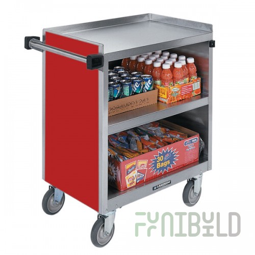 Lakeside 844RD Heavy-Duty Stainless Steel Three Shelf Utility Cart With Enclosed Base and Red Finish - 22 1/2