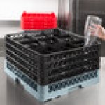 Noble Warewashing 9-Compartment Gray Full-Size Glass Rack with 4 Black Extenders Noble Warewashing 9-Compartment Gray Full-Size Glass Rack with 4 Black Extenders