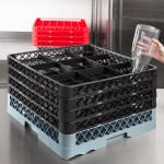 Noble Warewashing 9-Compartment Gray Full-Size Glass Rack with 4 Black Extenders Noble Warewashing 9-Compartment Gray Full-Size Glass Rack with 4 Black Extenders