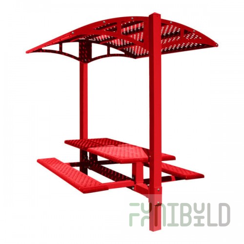 Paris Site Furnishings Shade Series 6' Carmine Red Surface Mounted Picnic Table with Canopy and Basket Weave Perforations 85 1/2