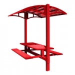 Paris Site Furnishings Shade Series 6' Carmine Red Surface Mounted Picnic Table with Canopy and Basket Weave Perforations 85 1/2 Paris Site Furnishings Shade Series 6' Carmine Red Surface Mounted Picnic Table with Canopy and Basket Weave Perforations 85 1/2