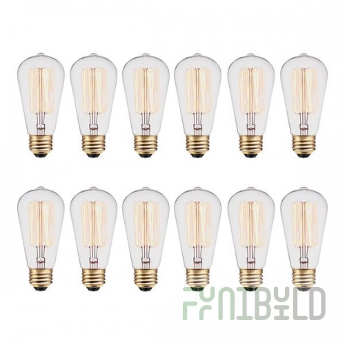 Globe 40W Dimmable Clear Incandescent Tungsten Filament Edison Lamp, 120 Lumens, 2,200K (S60) - 12/Case