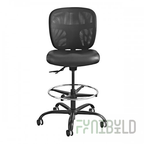 Safco 3394BV Vue Black Heavy-Duty Mesh Back Extended Height Stool with Padded Vinyl Seat