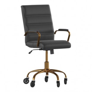 Flash Furniture Camilia Black LeatherSoft Mid-Back Swivel Office Chair with Gold Frame, Arms, and Roller Wheels Flash Furniture Camilia Black LeatherSoft Mid-Back Swivel Office Chair with Gold Frame, Arms, and Roller Wheels
