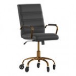 Flash Furniture Camilia Black LeatherSoft Mid-Back Swivel Office Chair with Gold Frame, Arms, and Roller Wheels Flash Furniture Camilia Black LeatherSoft Mid-Back Swivel Office Chair with Gold Frame, Arms, and Roller Wheels