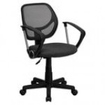 Flash Furniture WA-3074-BK-A-GG Mid-Back Black Mesh Office / Task Chair with Nylon Frame, Swivel Base, and Polyurethane Arms