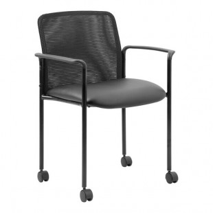 Boss Black Mesh / Caressoft Vinyl Stackable Guest Chair with Arms and Casters Boss Black Mesh / Caressoft Vinyl Stackable Guest Chair with Arms and Casters