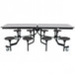 National Public Seating MTS8-PWPECR 8' Rectangular Mobile Plywood Cafeteria Table with Chrome Frame, ProtectEdge, and 8 Stools