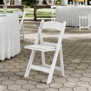 Lancaster Table & Seating White Resin Folding Chair with Vinyl Seat Lancaster Table & Seating White Resin Folding Chair with Vinyl Seat