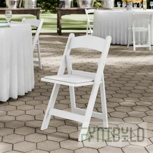 Lancaster Table & Seating White Resin Folding Chair with Vinyl Seat