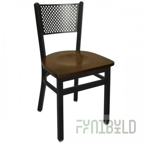 BFM Seating Polk Sand Black Metal Side Chair with Walnut Seat